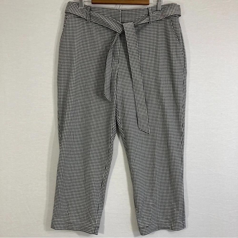 Joie Black White Gingham‎ High Rise Belted Pants Size 14